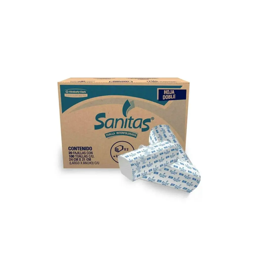 Toalla interdoblada Sanitas Kimberly Caja con 20 paq 100 pz 